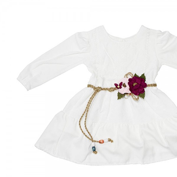 Βρεφικό φόρεμα μακρυμάνικο με κυπούρ και βολάν λευκό για κορίτσια (6-12 μηνών)