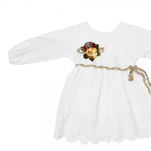 Βρεφικό φόρεμα μακρυμάνικο μα κυπούρ δαντέλα λευκό για κορίτσια (6-12 μηνών)