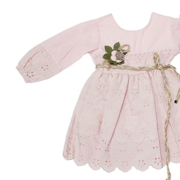 Βρεφικό φόρεμα μακρυμάνικο με κυπούρ δαντέλα σάπιο μήλο για κορίτσια (6-12 μηνών)
