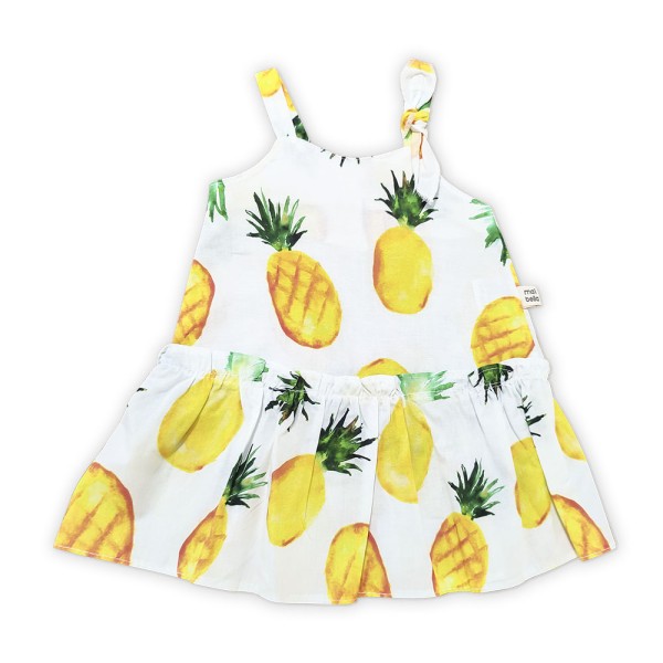 Βρεφικό φόρεμα με σχέδιο ανανά λευκό κίτρινο (6-24 μηνών)