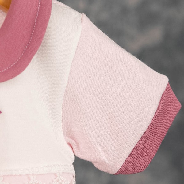 Βρεφικό κοντομάνικο φορμάκι με σκουφάκι ροζ για κορίτσια (0-9 μηνών)