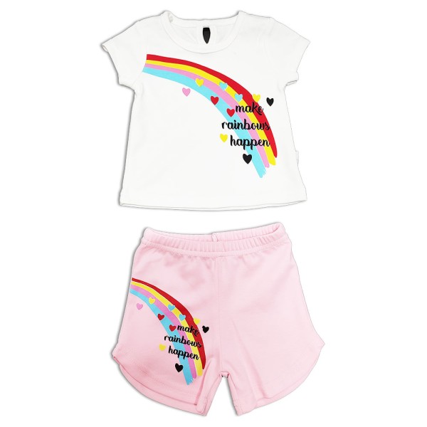 Βρεφικό σετ T-shirt και σορτς rainbow λευκό ροζ (12-24 μηνών) 