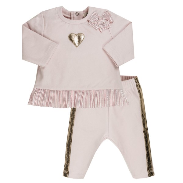 Βρεφικό σετ μπλούζα παντελόνι ροζ με καρδιά και φιόγκο EMC CO2876 για κορίτσια (3-12 μηνών)