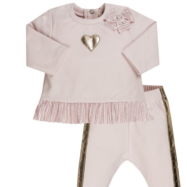 Βρεφικό σετ μπλούζα παντελόνι ροζ με καρδιά και φιόγκο EMC CO2876 για κορίτσια (3-12 μηνών)