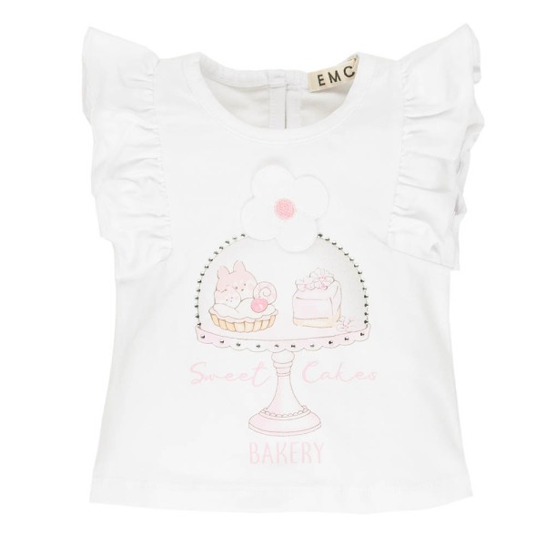 Βρεφική μπλούζα με βολάν και αρκουδάκι λευκή-ροζ EMC BX1894 για κορίτσια (12-24 μηνών)