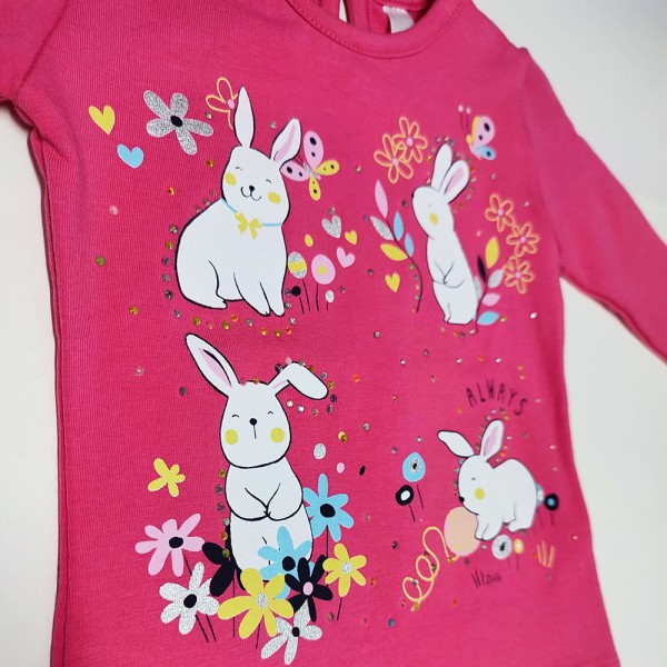 Βρεφική μπλούζα φούξ λαγοί για κορίτσια (6-18 μηνών)