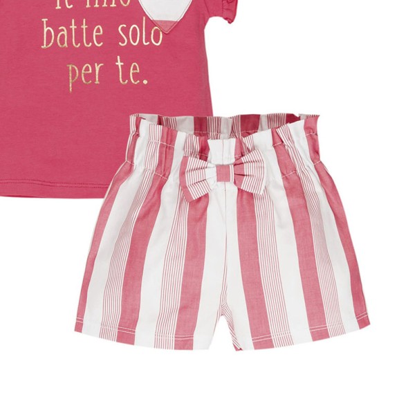 Βρεφικό σετ t-shirt ροζ και σορτς ριγέ EMC CO2960 για κορίτσια (9-24 μηνών)