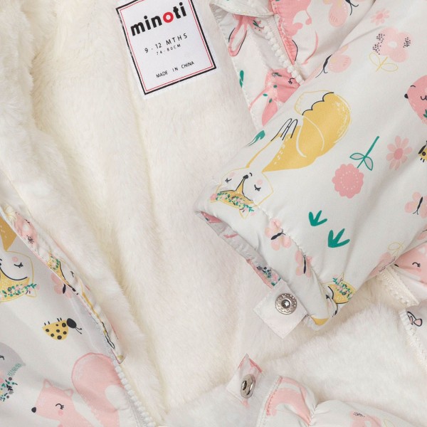 Βρεφική ολόσωμη φόρμα εξόδου ζωάκια λευκό-ροζ Minoti BUTTERFLY3 για κορίτσια (0-12 μηνών)