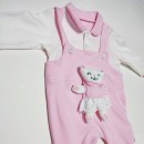 Βρεφική σαλοπέτα με αρκουδάκι λευκή-ροζ για κορίτσια (0-9 μηνών)