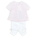 Βρεφικό σετ μπλούζα κολάν με βολάν πτι καρό ροζ-λευκό για κορίτσια (3-12 μηνών)