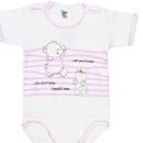Βρεφικό κοντομάνικο κορμάκι με ζωάκια λευκό-ροζ ριγέ για κορίτσια (9-18 μηνών)