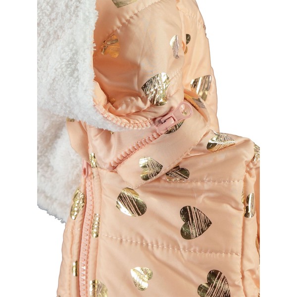 Βρεφικό μπουφάν με κουκούλα και επένδυση σομόν 'καρδούλες' για κορίτσια (6-24 μηνών)