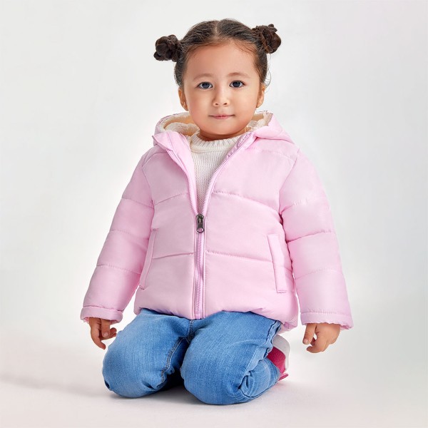 Βρεφικό μπουφάν με κουκούλα και επένδυση ροζ για κορίτσια (6-24 μηνών)