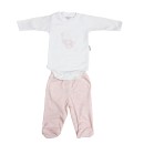 Βρεφικό σετ λευκό-ροζ με ελεφαντάκι για κορίτσια (0-6 μηνών)