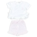 Βρεφικό σετ μπλούζα σορτς με βολάν πτι καρό ροζ-λευκό για κορίτσια (6-18 μηνών)