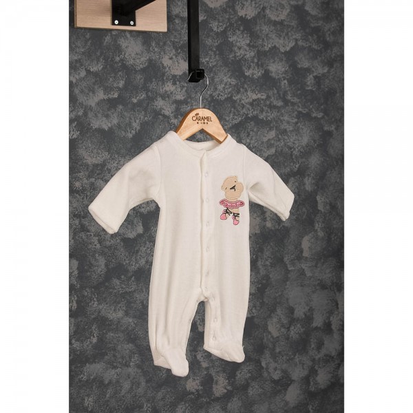 Βρεφικό βελουτέ φορμάκι αρκουδάκι μπαλαρίνα λευκό για κορίτσια (0-12 μηνών)