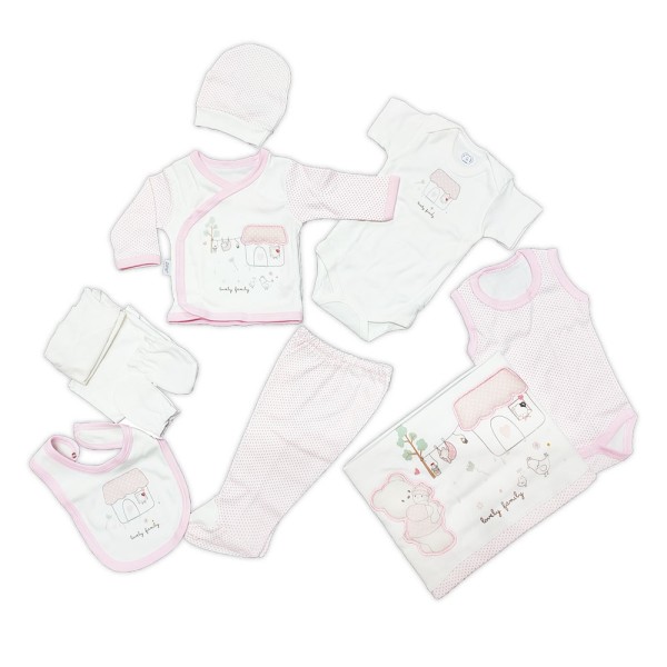 Σετ Δώρου για νεογέννητο μωρό κορίτσι λευκό/ροζ 11τμχ