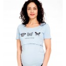 T-shirt εγκυμοσύνης και θηλασμού σιέλ με πεταλούδες 'CHANGE'