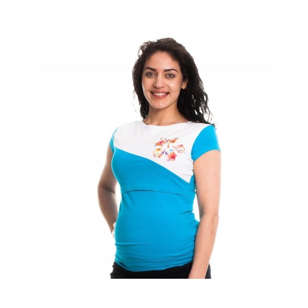 T-shirt εγκυμοσύνης και θηλασμού γαλάζιο-λευκό 'KWIATEK'