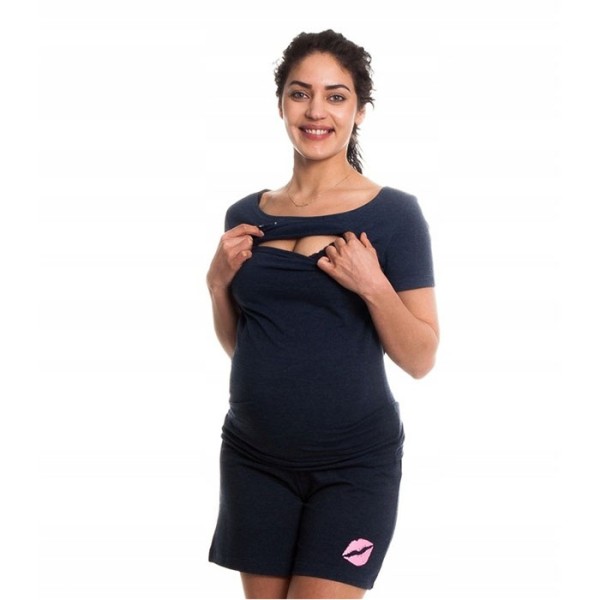 Πιτζάμες εγκυμοσύνης και θηλασμού σε απόχρωση τζιν σκούρη 'KISS ME'