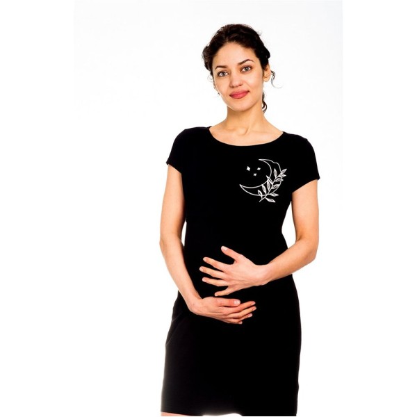 Νυχτικό κοντομάνικο εγκυμοσύνης και θηλασμού μαύρο 'MOON'