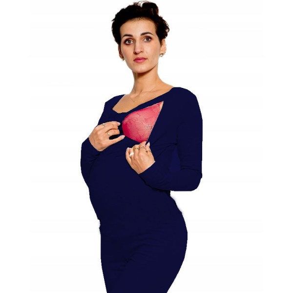 Πιτζάμες σετ μακρυμάνικες εγκυμοσύνης και θηλασμού Rose μπλε σκούρο 
