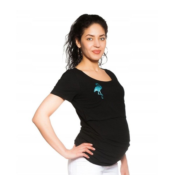 T-shirt εγκυμοσύνης και θηλασμού μαύρο 'FLAMINGO'