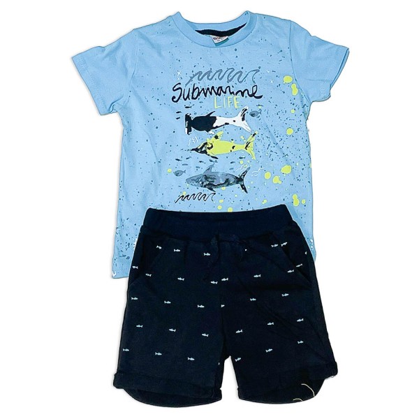 Παιδικό t-shirt και βερμούδα γαλάζιο-μπλε για αγόρια (2-5 ετών)