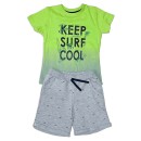Παιδικό t-shirt και βερμούδα λαχανί-γκρι 'keep surf' για αγόρια (2-5 ετών)