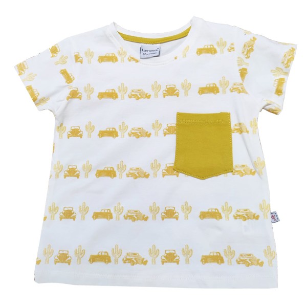 Παιδικό σετ t-shirt με κάκτους και αυτοκίνητα μουσταρδί για αγόρια (2-5 ετών)