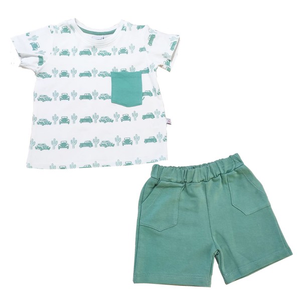 Παιδικό σετ t-shirt με κάκτους και αυτοκίνητα πράσινο για αγόρια (2-5 ετών)