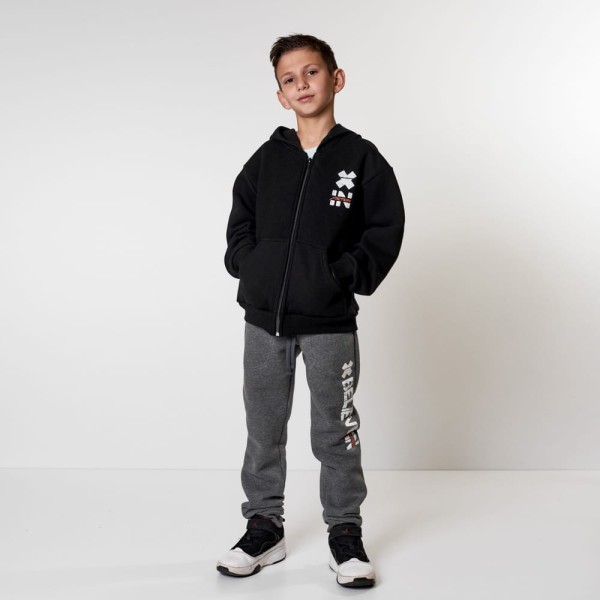 Παιδικό σετ ζακέτα παντελόνι μαύρο-γκρι Action 12200103 για αγόρια (6-16 ετών)