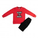 Παιδικό σετ φόρμας φούτερ 'Born to Rock' κόκκινο-μαύρο για αγόρια (6-14 ετών)