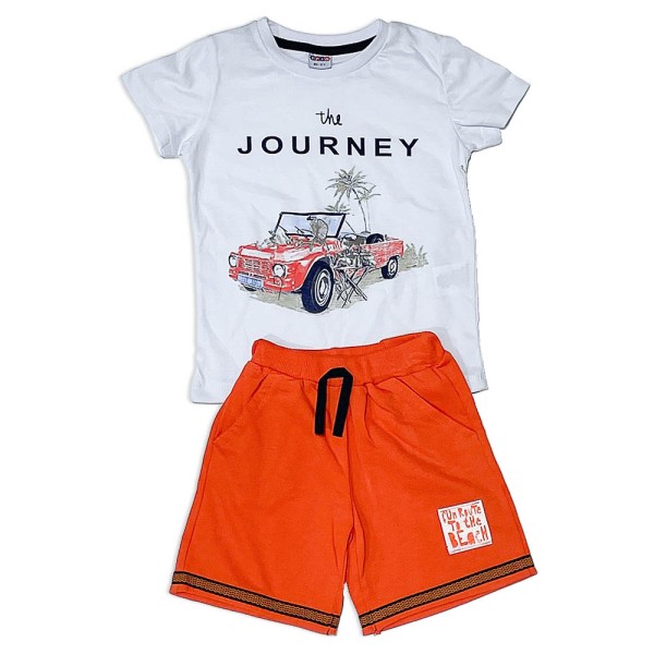 Παιδικό t-shirt και βερμούδα λευκό-πορτοκαλί για αγόρια (2-5 ετών)