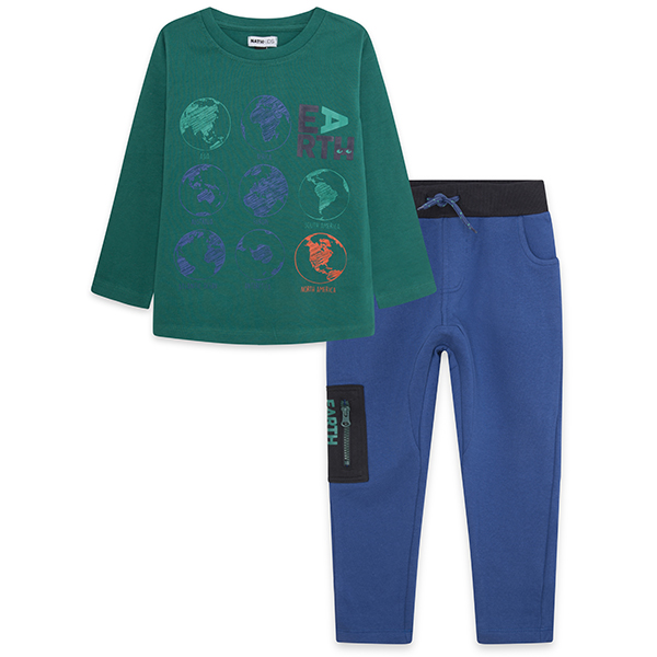 Παιδικό σετ μπλούζα πράσινη και φόρμα μπλε πλανήτες για αγόρια Nath KB03X202V2 (4-10 ετών)
