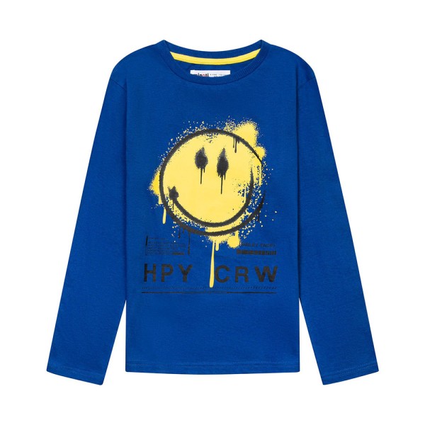 Παιδική μπλούζα μπλε με κίτρινη φατσούλα Minoti 11KTEE3 για αγόρια (3-8 ετών)