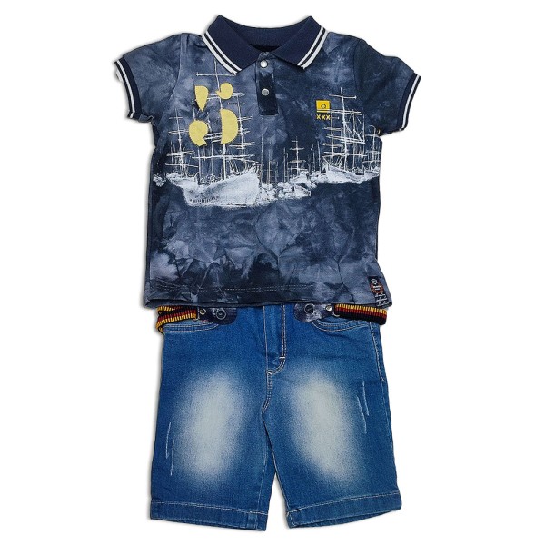Παιδικό σετ γκρι t-shirt και μπλε τζιν βερμούδα για αγόρια (2-5 ετών)