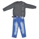 Παιδικό σετ μπλούζα και παντελόνι τζιν γκρι-μπλε για αγόρια (1-5 ετών)