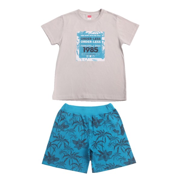 Παιδικό σετ μπλούζα σορτς ORDERLESS γκρι μπλε  Joyce 2314147 για αγόρια (8-14 ετών)