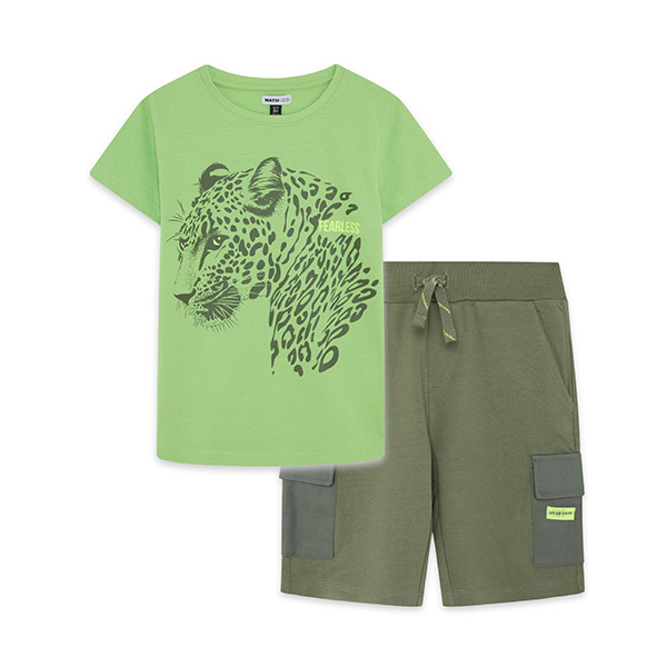 Παιδικό σετ μπλούζα βερμούδα πράσινο-λαδί save our species Nath KB02X406V4 για αγόρια (16 ετών)