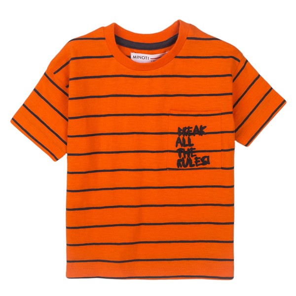 Παιδικό t-shirt ριγέ πορτοκαλί Minoti REALLY1 για αγόρια (3-8 ετών)