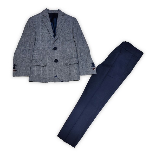 Παιδικό σετ κοστούμι σακάκι εγκοπή καρό παντελόνι γκρι/μπλέ σκούρο (3-9 ετών)