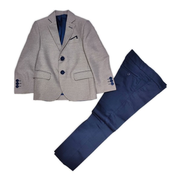 Παιδικό σετ κοστούμι σακάκι παντελόνι μπεζ-μπλε σκουρο για αγόρια (3-9 ετών)