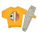Παιδικές πιτζάμες με μπάλες κίτρινο-γκρι για αγόρια (3-6 ετών)