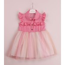 Παιδικό φόρεμα με κουμπιά βολάν και τούλι ροζ για κορίτσια (1-4 ετών)
