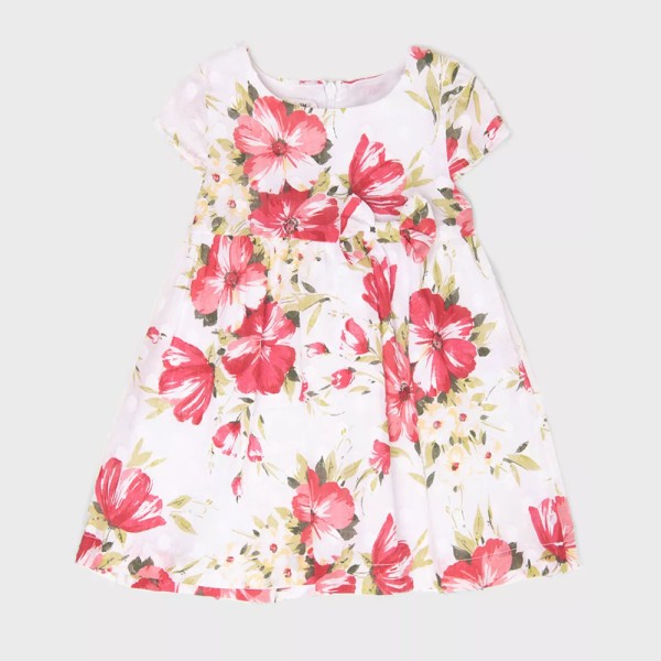 Παιδικό φόρεμα φλοράλ με τριαντάφυλλα λευκό-κόκκινο Babybol 11128 (3-6 ετών)