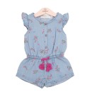 Παιδική καλοκαιρινή ολόσωμη φόρμα τζιν με λουλούδια γαλάζιο Babybol 12166 για κορίτσια (3-6 ετών)