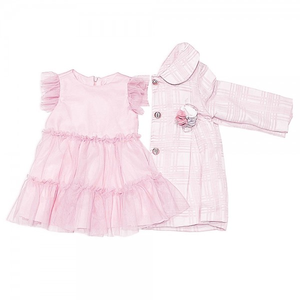 Παιδικό σετ καρό μαντώ φόρεμα με τούλι ροζ για κορίσια (1-4 ετών)