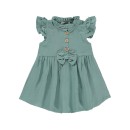 Παιδικό φόρεμα λινό με φιόγκο πετρόλ για κορίτσια (2-6 ετών)