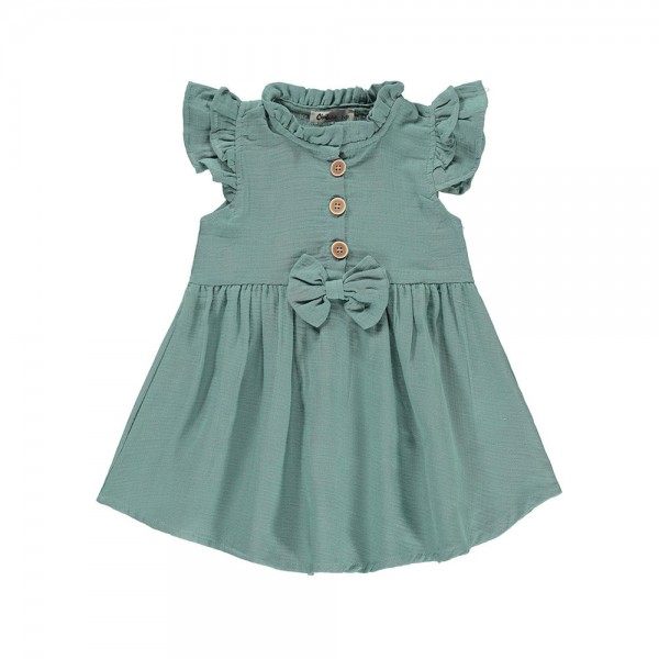 Παιδικό φόρεμα λινό με φιόγκο πετρόλ για κορίτσια (2-6 ετών)